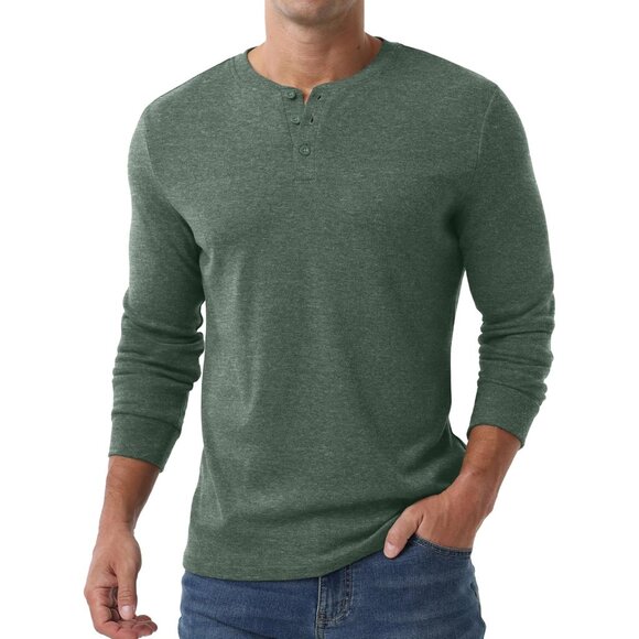 Men's Henley Shirts Long Sleeve Casual Classic T-Shirts Button Henley Pullover T - Picture 5 of 5